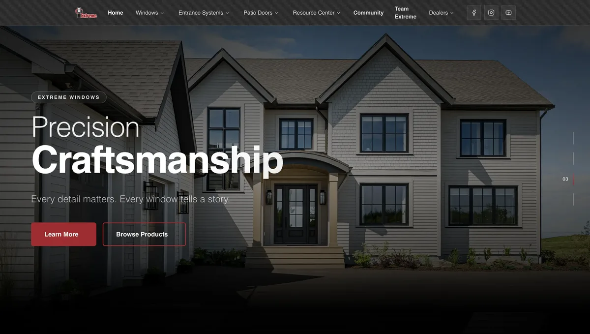 Extreme Windows & Doors website - custom desktop design by GrowLocal Labs