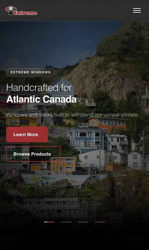 Extreme Windows & Doors website - responsive mobile view