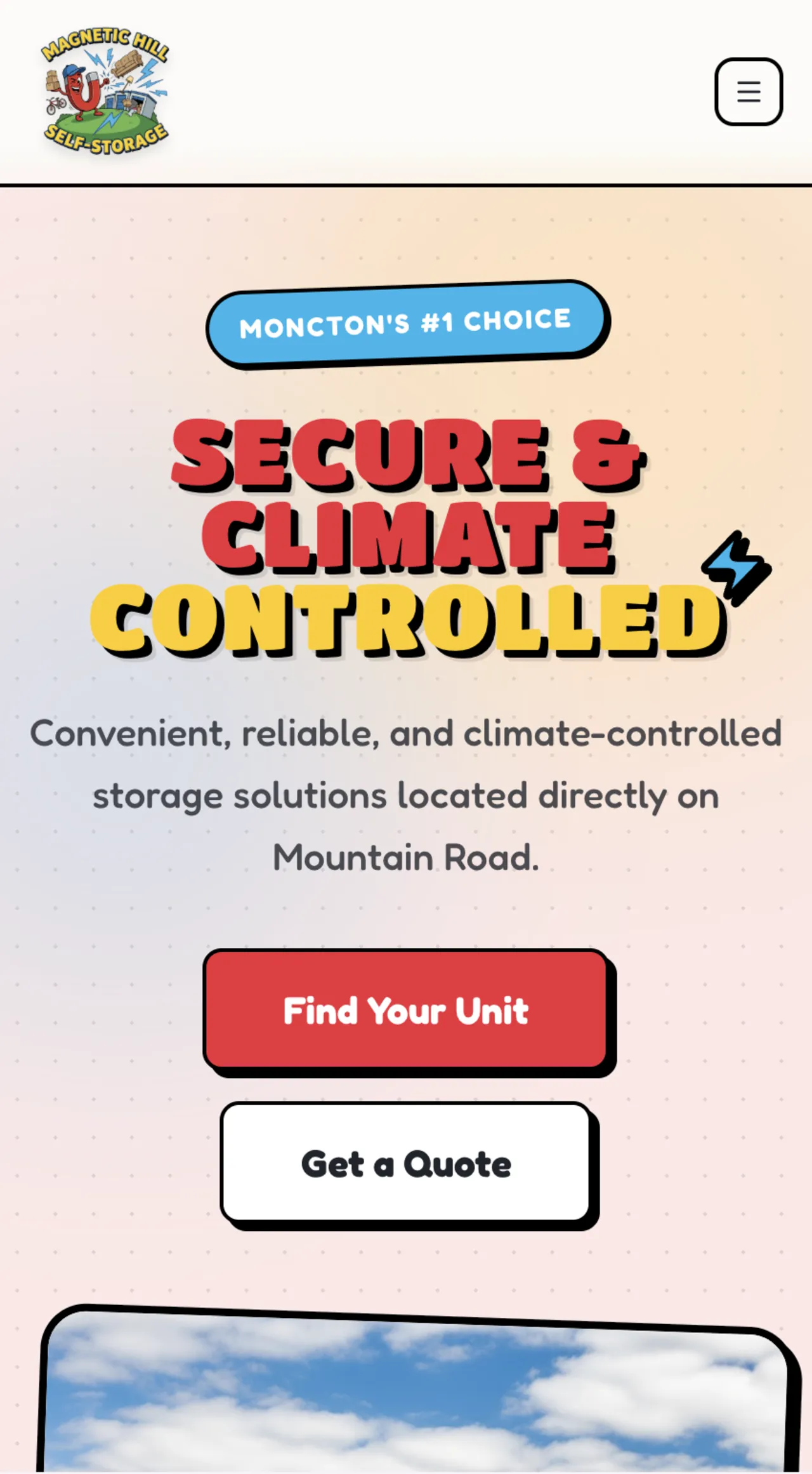 Magnetic Hill Storage Moncton website - responsive mobile view