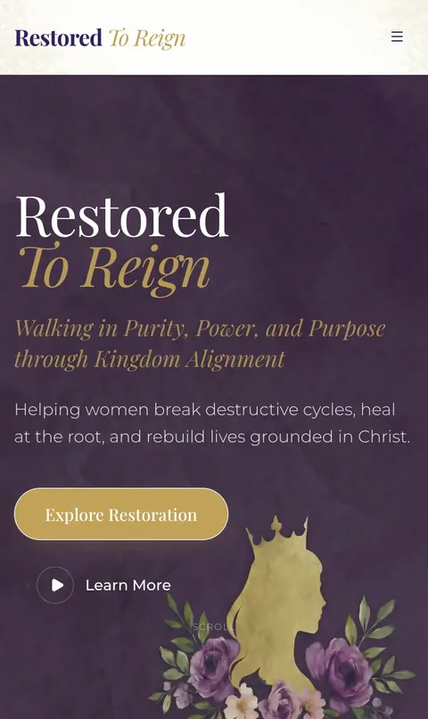 Restored To Reign apparel website - responsive mobile view